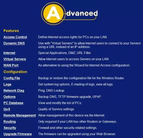 Меню настройки Level One WBR-3408