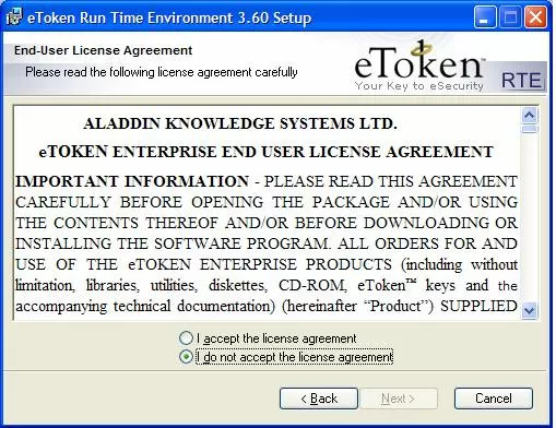Установка на локальном компьютере eToken RTE 3.65